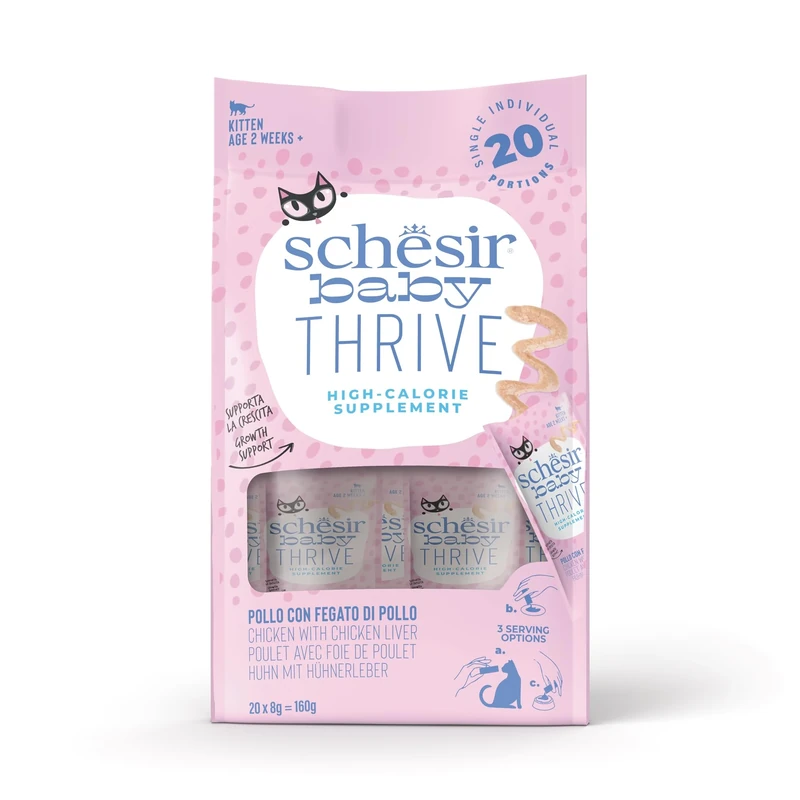 Schesir Baby Thrive with Chicken, Complementary Wet Food for Kittens (20 x 8g Bags)