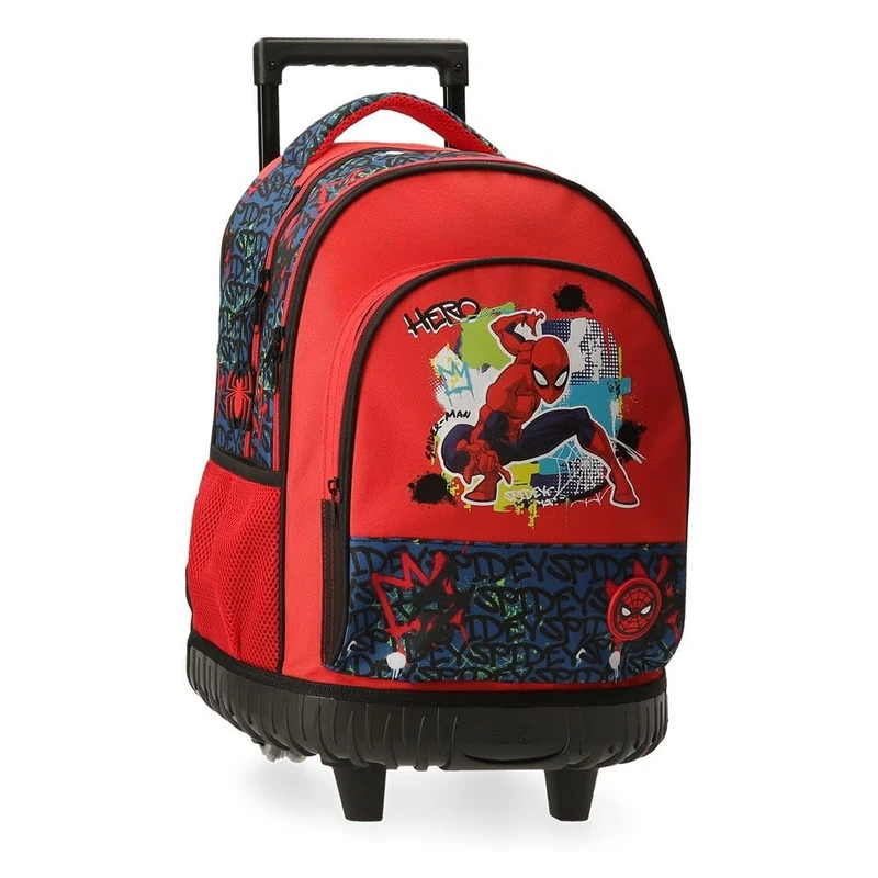 Disney Joumma Bags, Marvel Spiderman Urban, School Backpack, Children's Backpack, Made of Polyester, Wide and Adjustable Straps, Top Handle for Hanging., red, Wheeled Backpack