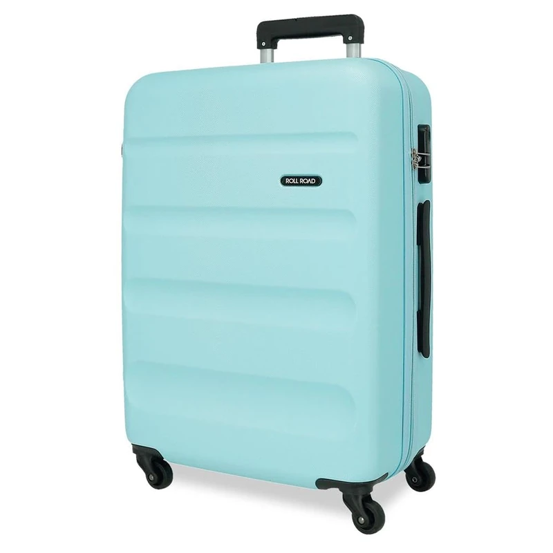 ROLL ROAD Flex Rigid Suitcase Made of ABS, a Material, Combination Closure Side 4 Double Wheels Luggage Hand, Practical Interior with One Compartment, Bluish, L, Large Suitcase