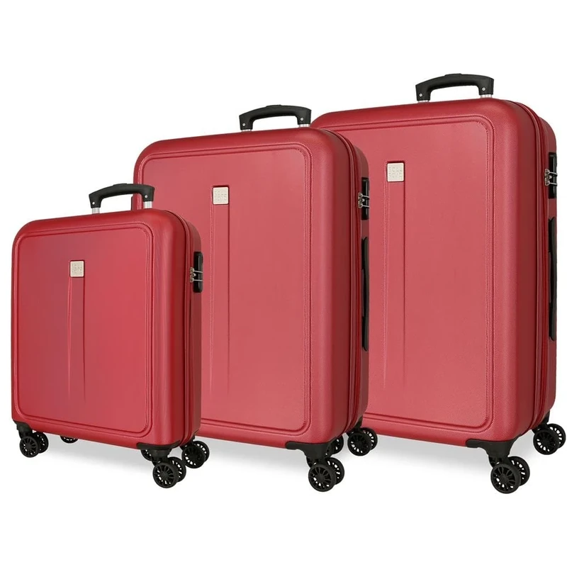 Roll Road Cambodia Cabin Suitcase, ABS Hard Case Set, Various Sizes, Side Combination Lock, 4 Double Wheels, Hand Luggage, Burdeos, 52 x 75 x 30 cm, Set of 3 suitcases