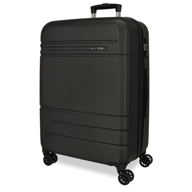 MOVOM Galaxy Suitcase Medium Black 48x68x27cm Hard ABS Combination Lock Side 74L 3.85kg 4 Double Wheels, Black/White, 48x68x27 cms, Medium Suitcase