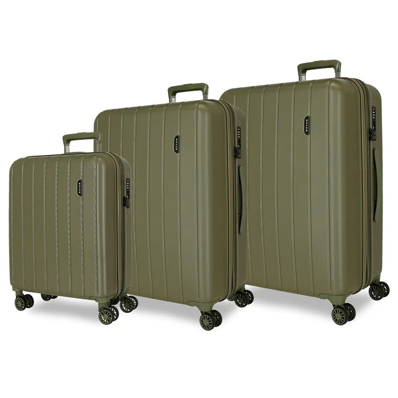 MOVOM Wood Cabin Suitcase, Medium, Large and Sets, Rigid ABS TSA Closure, 4 Double Wheels Extendable Carry-on Luggage by Joumma Bags, Khaki, Set of 3 suitcases