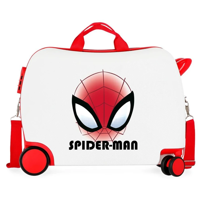 Marvel Disney Spiderman Authentic Cabin Suitcase, Carry-on Luggage, Made of ABS, a Durable and Lightweight Material, Four Double Wheels with Multi-Directional Swivel, Number Lock, White, Children's