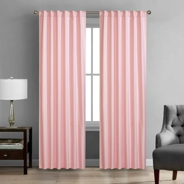 SunClipse Marlee Blackout Rod Pocket 42"x84" Set of 2 Window Curtain Panel,Blush