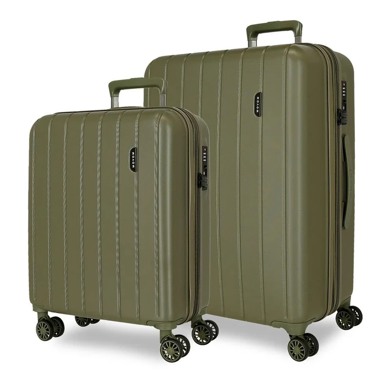 MOVOM Wooden Cabin Suitcase Medium Large and Sets Rigid ABS TSA Lock 4 Double Wheels Extendable Carry On Luggage by Joumma Bags, Khaki, 55x20x40+65x28x45 cm, Set of 2 suitcases