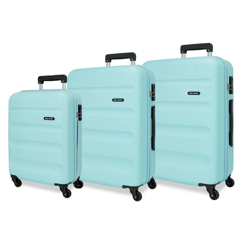 ROLL ROAD Flex Suitcase Set Blue 55/65/75 cm Rigid ABS Combination Lock Side 182L 9.6 kg 4 Wheels Hand Luggage, Bluish, Azulon