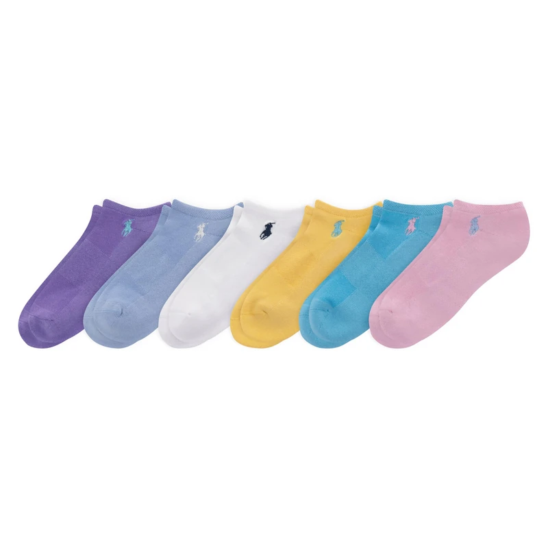POLO RALPH LAUREN Women's Performance Cotton Low Cut Socks-6 Pair Pack-Breathable Mesh & Sport Cushioning, Light Assorted, 3.5-9 UK