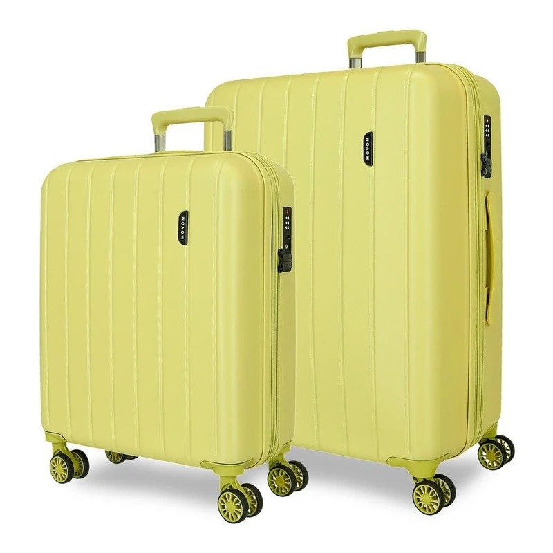 Movom Wood Luggage Set Yellow 55/65 cm Rigid ABS Closure TSA Integrated 119L 6.75 kg 4 Wheels Double Hand Luggage, Lemon Tree, Suitcase Set