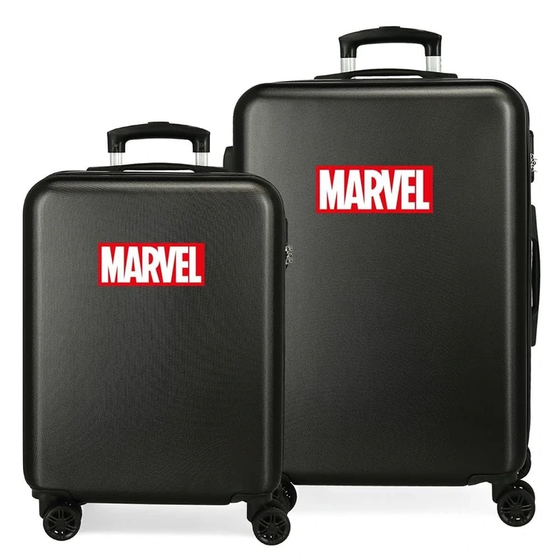 Joumma Marvel Logo Luggage Set Black 55/65 cm Rigid ABS Combination Lock Side 91L 6 kg 4 Wheels Double Luggage Hand Luggage, Black/White, Suitcase Set