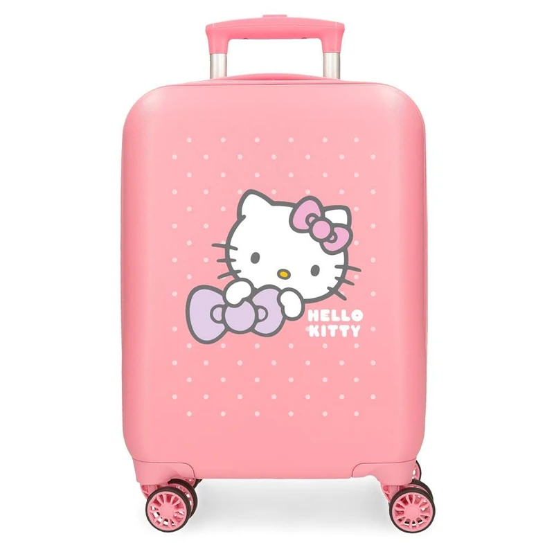 Hello Kitty My Favourite Bow, Cabin Suitcase, Children's Suitcase, Made of ABS, Four Double Wheels with Multi-Directional Swivel, Practical Interior with Two Compartments of Elastic Rubbers., pink, 33
