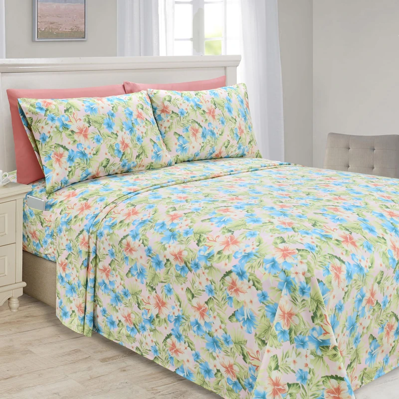 Elegant Comfort Luxury Soft Bed Sheets Floral Pattern - 1500 Premium Hotel Quality Microfiber Softness Wrinkle and Fade Resistant (6-Piece) Bedding Set, Queen, Magnolia