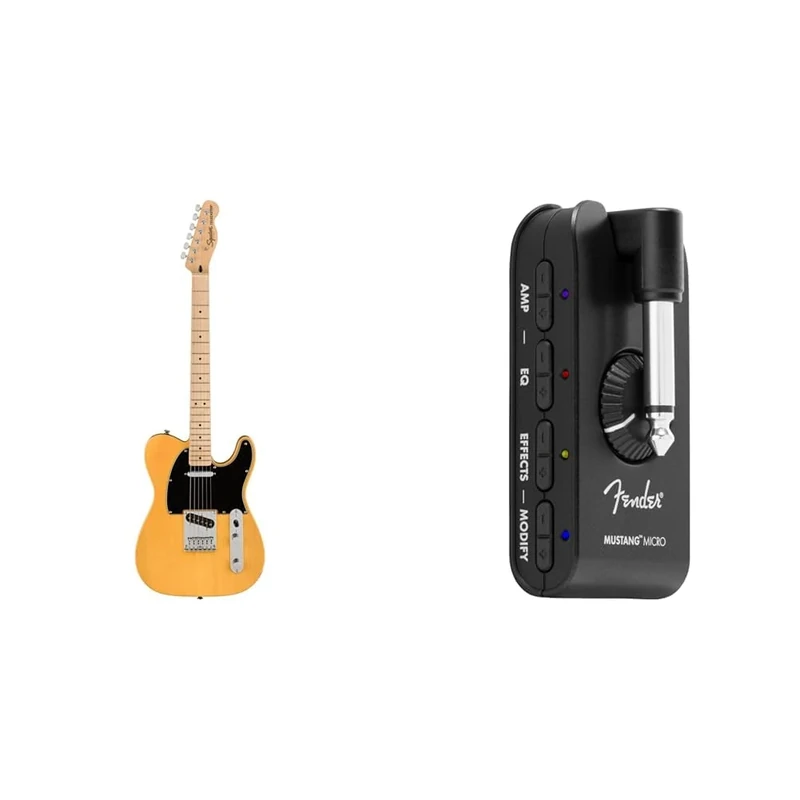 Squier Affinity Series Telecaster Electric Guitar Starter Pack including a Mustang Micro Amplifier, a Guitar with Maple fingerboard, Butterscotch Blonde color