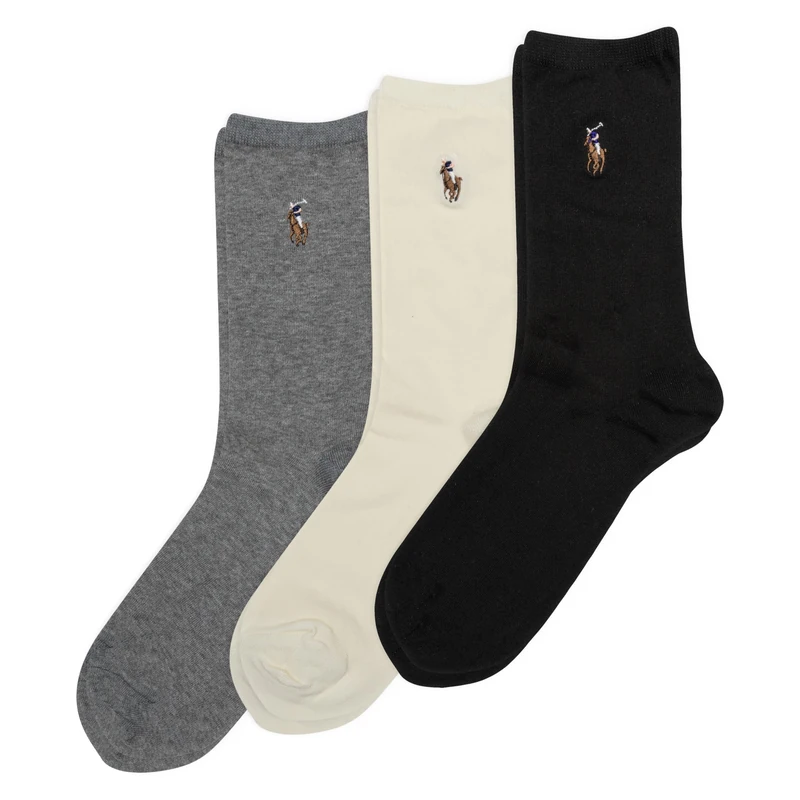 POLO RALPH LAUREN Women's Classic Embroidered Pony Crew Socks-3 Pair Pack-Soft Lightweight Cotton Comfort Pp, Black Assorted, 3.5-9 UK