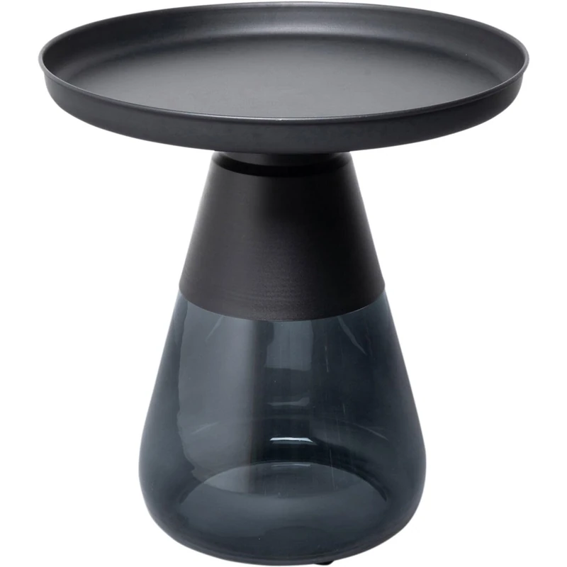 Kare Bottiglia Smoke Design Side Table, Black, 50 cm Diameter, Luxurious Modern Design, Round, Lightweight, Coffee Table, Living Room Table, Steel Table Top, Coloured Glass, 52 x 50 x 50 cm (H x W x