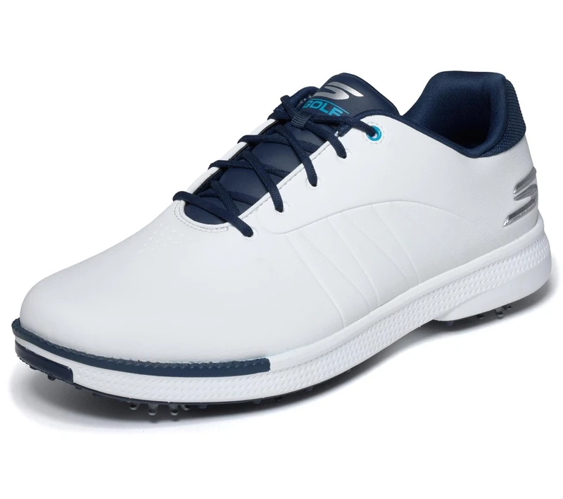 Skechers Men's Tempo Waterproof Lightweight Golf Shoe Sneaker, White/Navy Spiked, 10.5