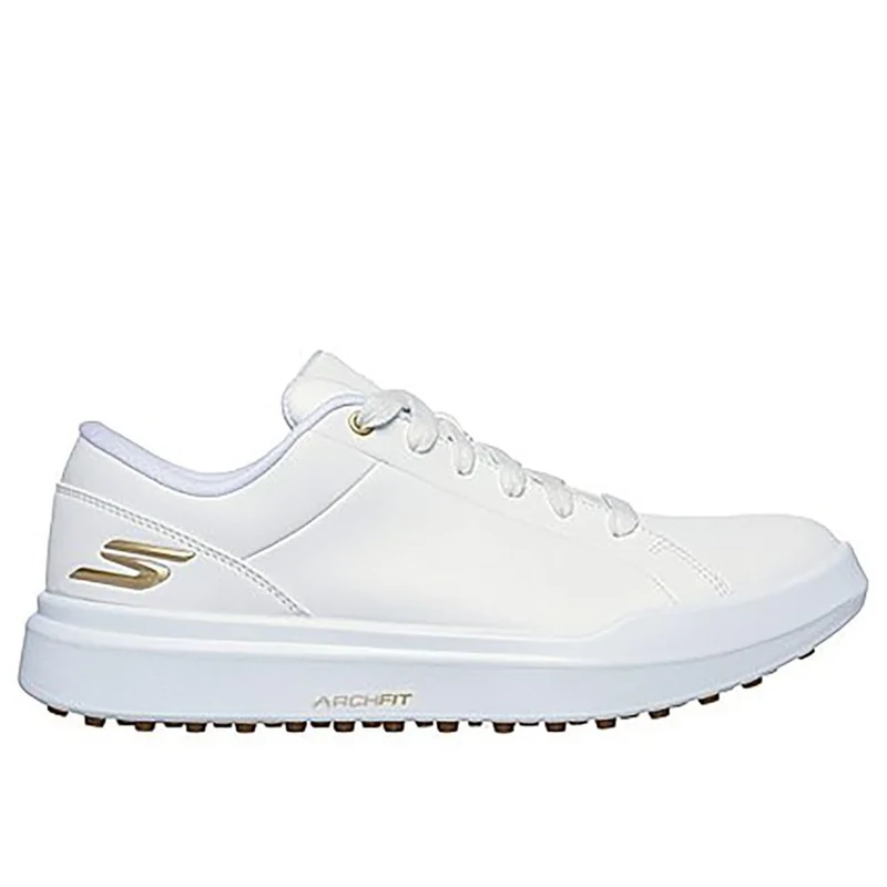 Skechers Women's Drive 6 Arch Leather Relaxed Fit Waterproof Golf Shoe Sneaker, White/Gold, 3.5 UK