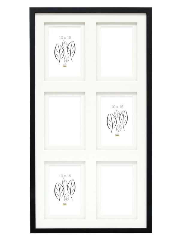 Deknudt Frames - Photo frame for 6 photos - Black - With double mount - Image size: 10 x 15 cm - Made of MDF wood - for hanging - multi-view - collage - S65KK2 P6 10x15 cm