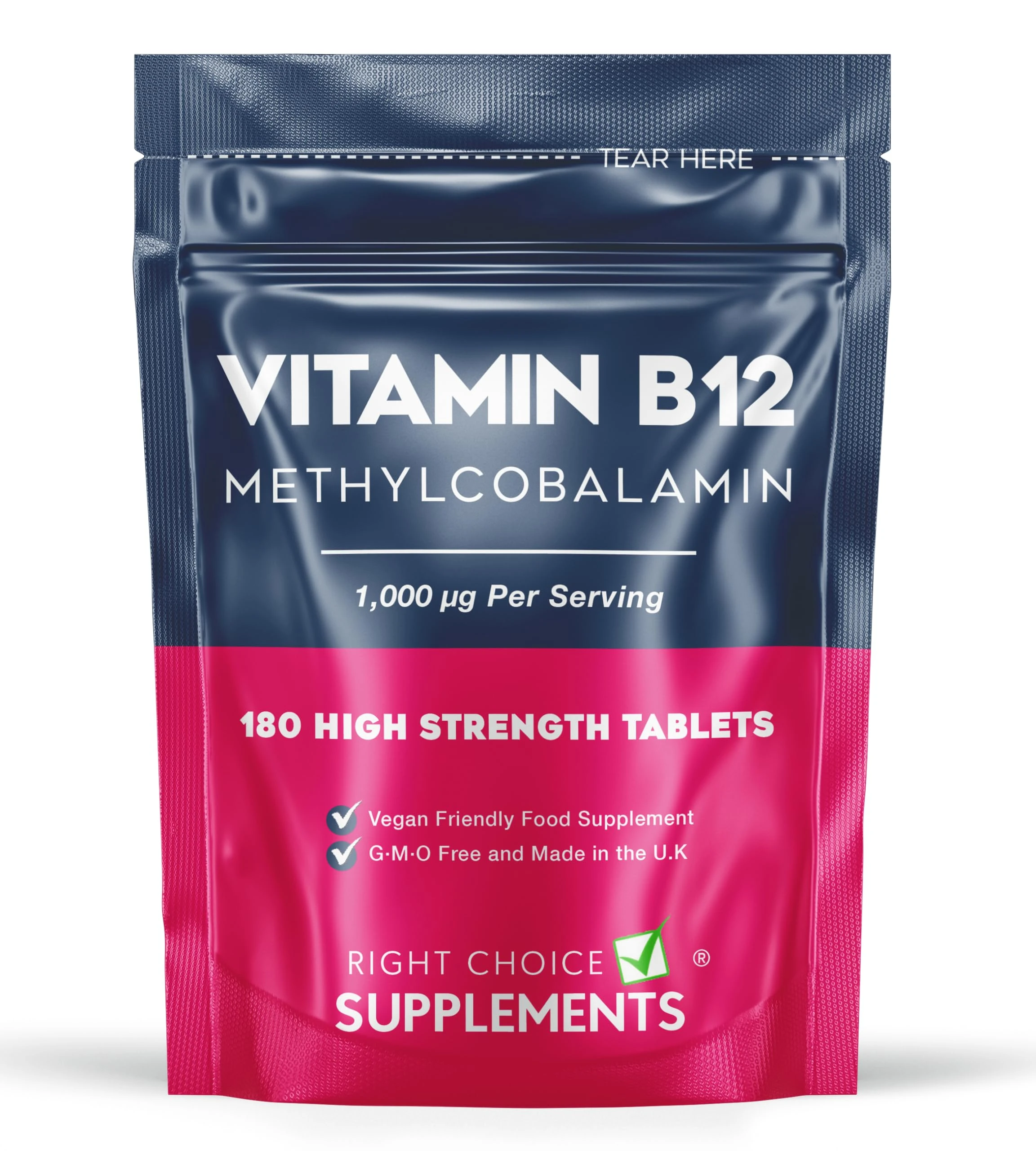 Vitamin B12 High Strength 1000 μg (mcg) - 180 Tablets - Pure Methylcobalamin Supplement - Energy Support - UK Vegan VIT B12