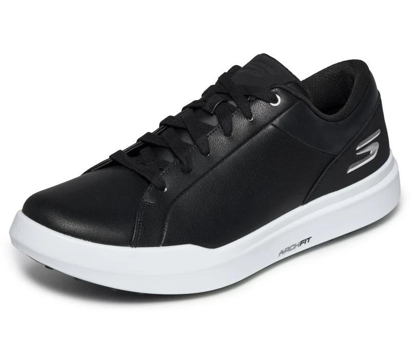 Skechers Men's Drive 6 Arch Leather Relaxed Fit Spikeless Golf Shoe Sneaker, Black/White, 10.5