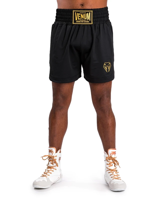 Venum Men's Classic Boxing Shorts, Black/Gold, Large