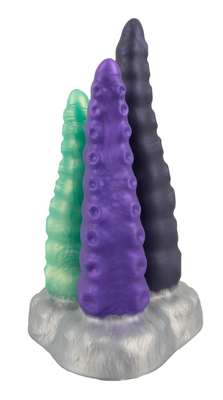 Beasty Cocks Triple Tentacle Dildo Silver/Green/Purple/DunkelBlue 22 cm - Image 1