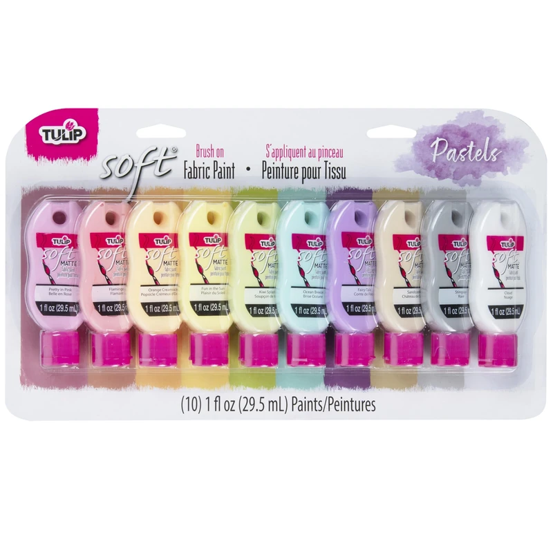 Tulip Soft Fabric Paint Set - 10 Pastel Colours of 29.5 ml - Permanent Textile Paint for Clothes - Quick-Drying - Non-Toxic