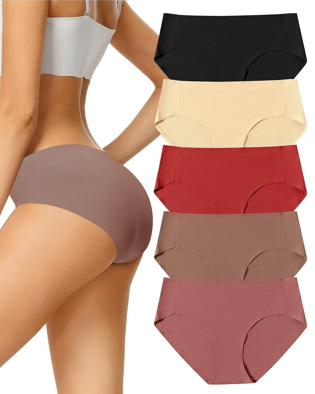 Voenxe Seamless Knickers for Women,No Vpl Ladies Underwear Hipster,Breathable Womens Briefs Multipack,No Show Pants Microfibre,Comfortable Bikini Panties,Invisible Undies Stretch Underpants 5 Pack