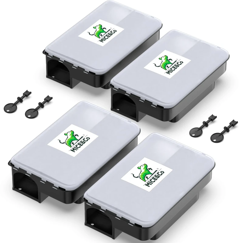 Mice&Co 4 x Bait Boxes for Rats and Mice - Professional Poison Bait Station | Effective Indoor & Outdoor Heavy Duty, Tamper Resistant & Lockable (Transparent)