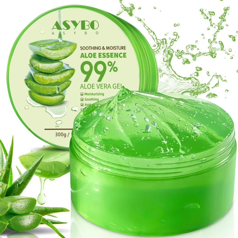 ASYBO 300 ML Aloe Vera Gel – 99% Organic Pure Aloe Vera Hydrating Moisturizer, Natural Aloe Cream for Dry Skin, Sunburn, Acne