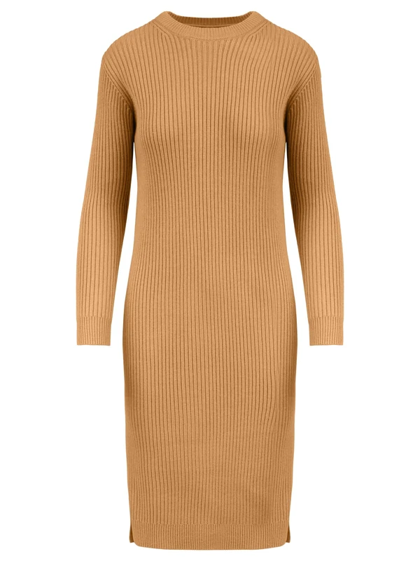 ApartFashion Women's Apart Knit Dress Casual, Cognac, 12