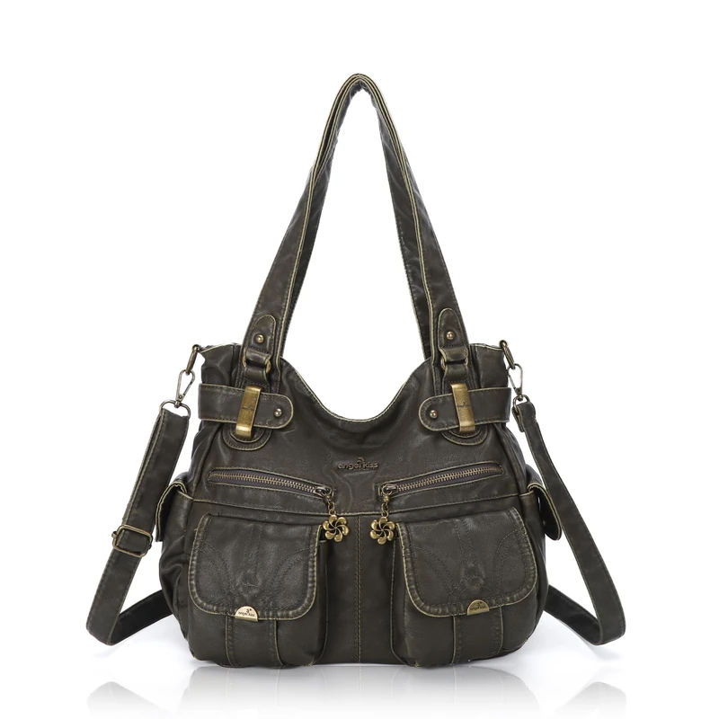 Angel Kiss Purses and Handbags Women Tote Shoulder Top Handle Satchel Hobo Bags Fashion Washed Leather Purse, Retro Green-1