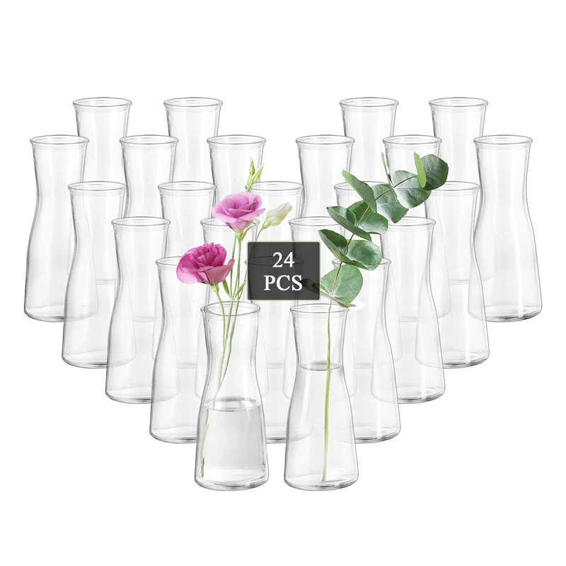 Glasseam Glass Bud Vases for Centerpieces: Clear Flower Vase Set of 24 Modern Small Vases for Flowers Minimalist Cute Decorative Vases for Decor Wedding Table Dining Room Decoration