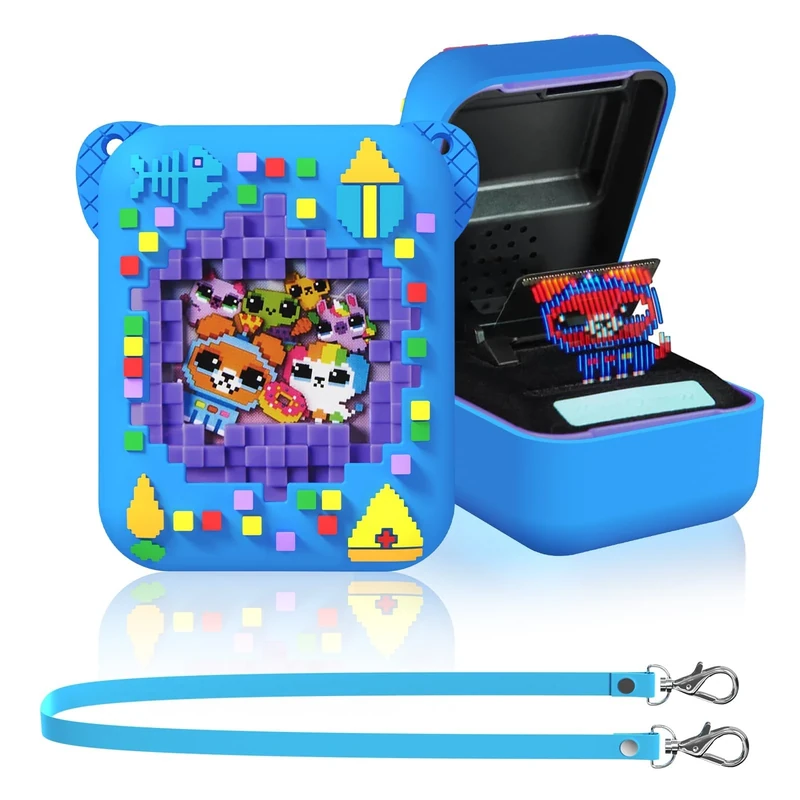 Starnearby Silicone Case for Bitzee Interactive Toy - Full Cover Protective Digital Pet Case With Colorful Pattern, Strap, Washable, Anti-fall (Fruit Blue)