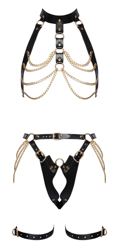 Zado Women's Leather Harness Set Black/Gold S/M