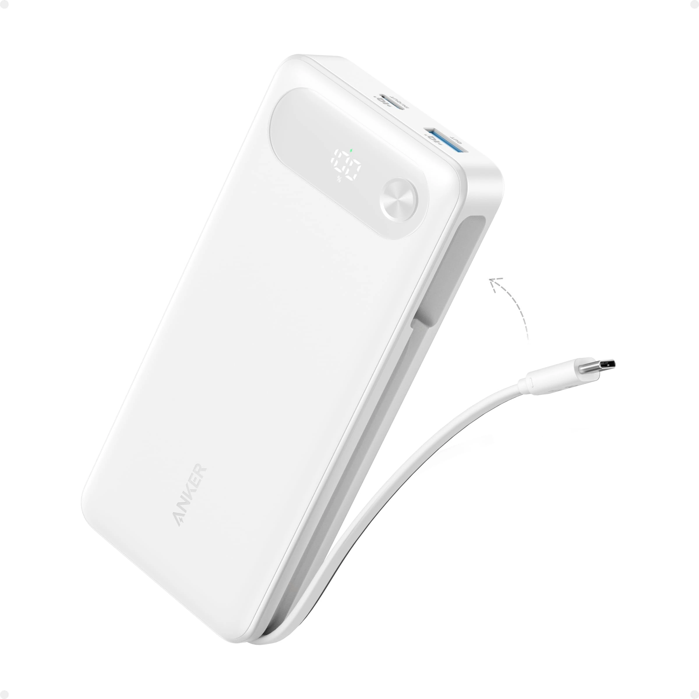 Anker Power Bank, 20,000mAh Portable Charger with Built-in USB-C Cable, 87W Max Fast Charging Battery Pack, for iPhone 16/15/14/13 Series, Samsung, Switch, and More