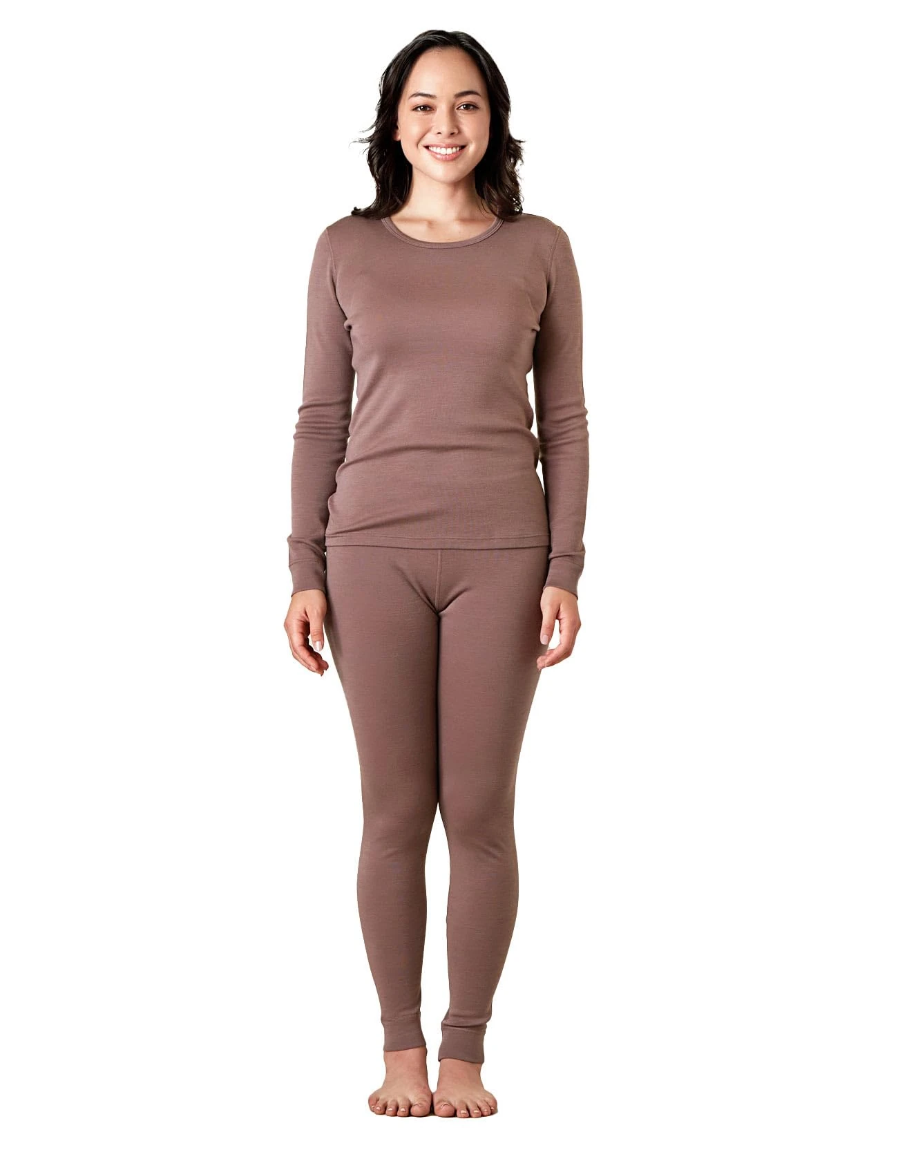 LAPASA Women's 100% Merino Wool Base Layer Set Thermal Underwear Long Sleeve Top, Elastic Long Johns Bottom, Light Brown (L91), S