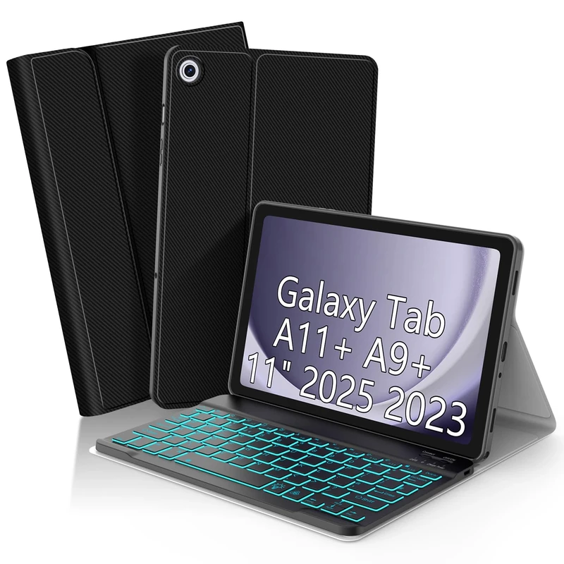 XIWMIX Backlit Keyboard Case for Samsung Galaxy Tab A11+/Plus 2025, A9+/Plus 5G 2023 11", Slim Stand Cover with Magnetically Detachable Wireless Keyboard SM-X310/X315/X236 SM-X210/X216/X218,UK Layout