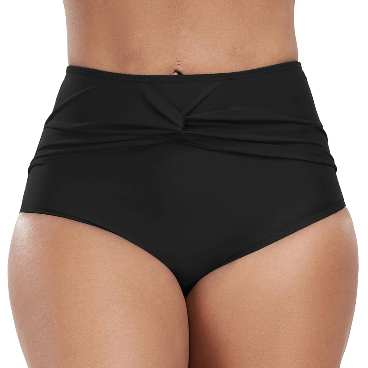 Deriwone Women High Waisted Bikini Bottoms Tummy Control Swim Bottoms Twist Front Swim Briefs Black,S