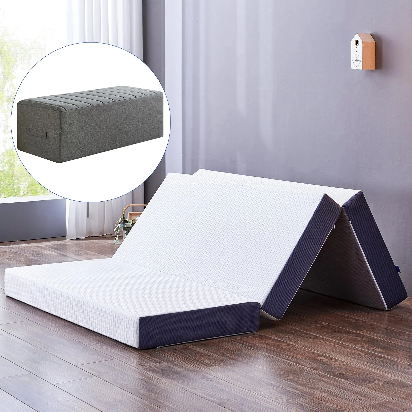 Inofia Folding Mattress Double with Storage Bag,15cm Memory Foam Foldable Mattress, Guest Folding Mattress with Washable Cover,Double Sided Soft and Hard Available(135x190x15cm)
