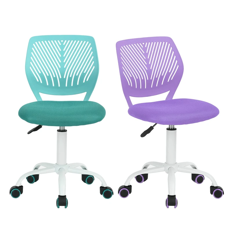 FurnitureR 2 x Child-Friendly, Modern Adjustable armless Office Learning Room, Desk Swivel Chair in Bright Colours, Plastic Metal, Purple Turquoise, 38.5CM x40CM x75-108CM