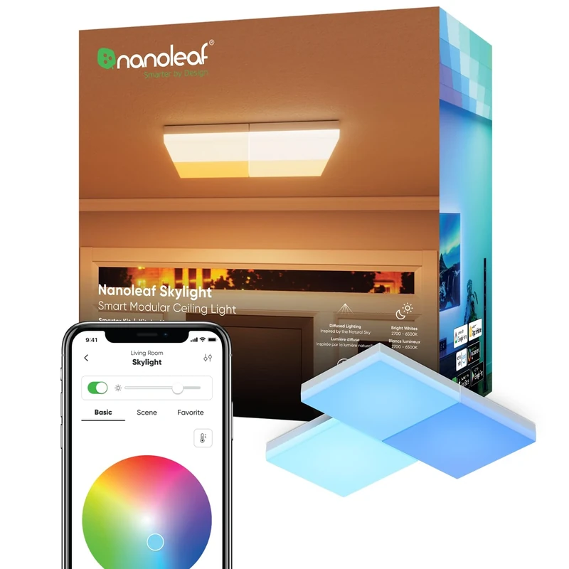 nanoleaf Skylight Starter Kit, 3 Smart LED RGBCW Ceiling Lights - Modular Wi-Fi Colour Changing and Dimmable Squares, Music & Screen Sync, Works with Apple Home Amazon Alexa Google Home