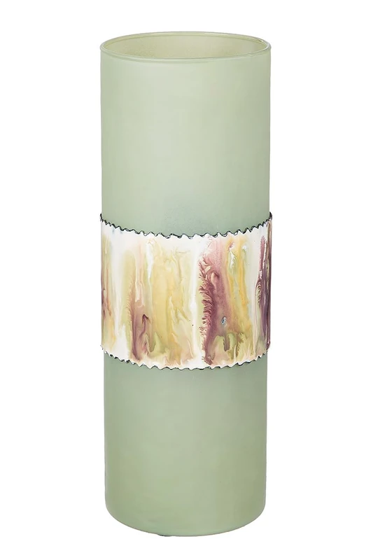 GILDE Decorative Vase, Large Cylinder Vase Made of Glass, Flower Vase, Glass Vase, Table Vase, Decorative Living Room, Colour: Matte Green, Height 35.5 cm - Image 1