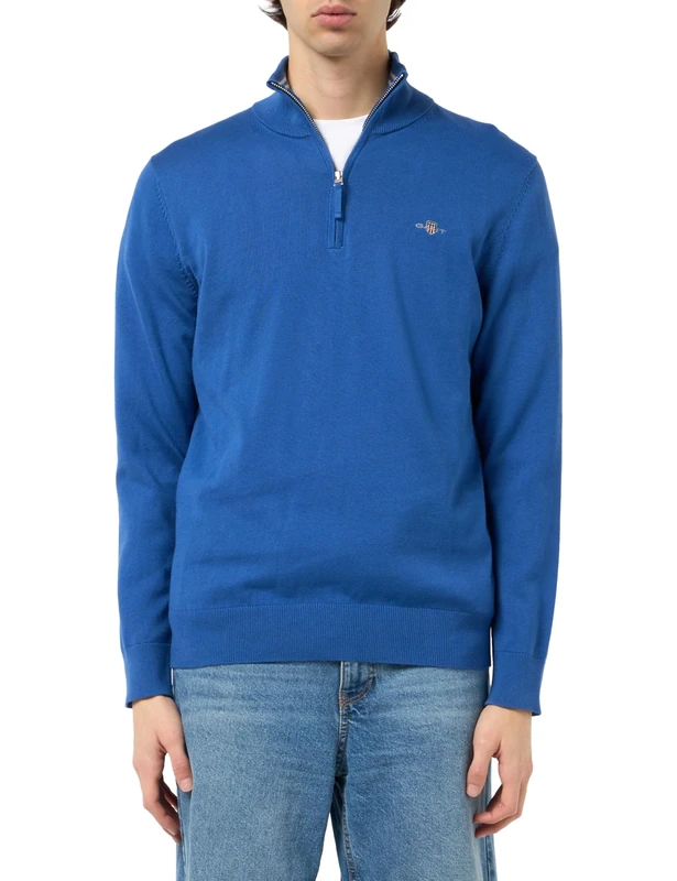 GANT Men's Casual Cotton Halfzip Pullover, Rich Blue, XXXL