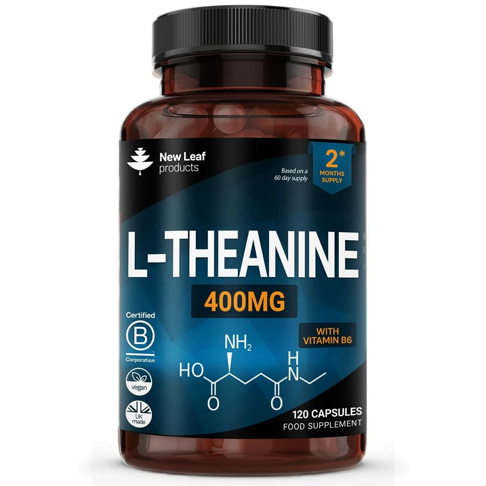 L Theanine Enriched with Vitamin B6 - High Strength L Theanine 400mg Natural Nootropics from Green Tea - 120 Vegan L-Theanine Capsules - Made in The UK Theanine Supplements by New Leaf