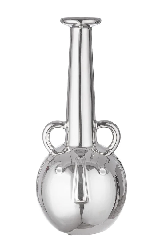 GILDE Decorative Vase Face Vase Flower Vase Large Ceramic Glazed Silver Decorative Living Room Gift Birthday Gift – Colour: Silver Height 38 cm