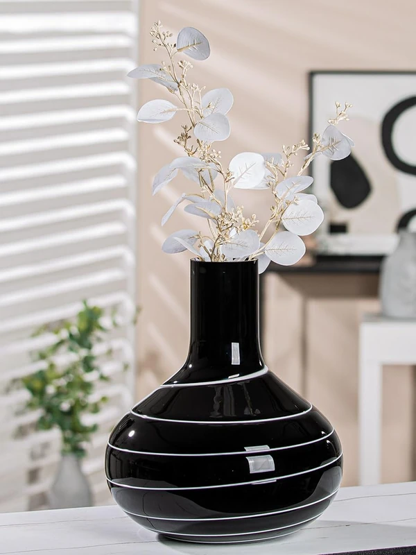 GILDE Decorative Vase Black White – Modern Decorative Glass Vase Flower Vase Handmade from Coloured Glass – Height 28 cm - Image 1