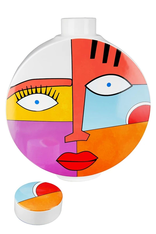 GILDE Decorative Vase with Face Motif - Lid Vase Face Vase Made of Ceramic - Decoration Living Room Gift Birthday Gift - Multicoloured Height 29.5 cm