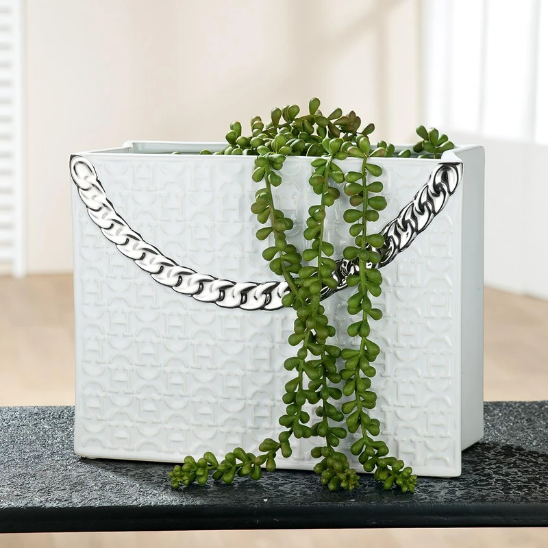 GILDE Decorative Vase White - Decorative Vase Bag HX Ceramic White - Decoration Gift Birthday Gift - Height 20 cm