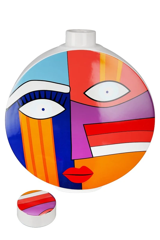 GILDE Decorative Vase with Face Motif - Lid Vase Face Vase Made of Ceramic - Decoration Living Room Gift Birthday Gift - Multicoloured Height 34.5 cm