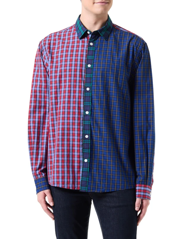 Desigual Men's Woven Long Sleeve T-Shirt, Blue, S